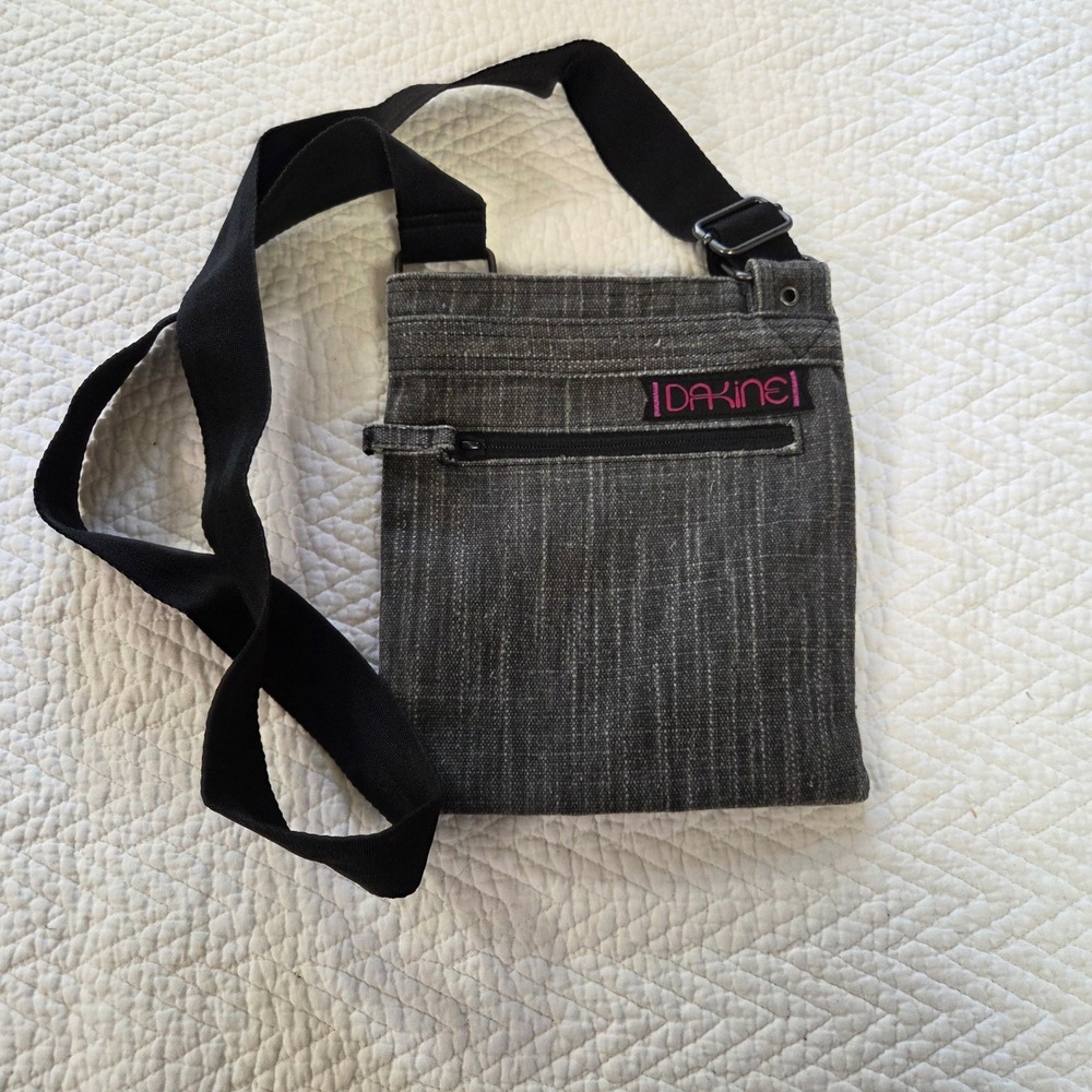 Dakine Jive Small Crossbody Bag Charcoal Gray Pink Logo Canvas Messenger Purse